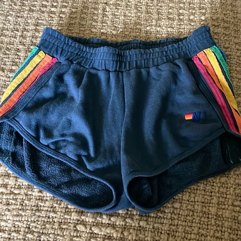 Adorable rainbow aviator nation shorts.